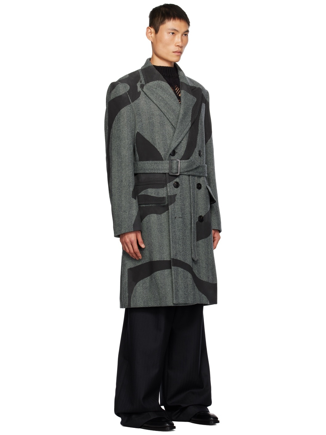 Gray & Khaki Printed Coat - 2