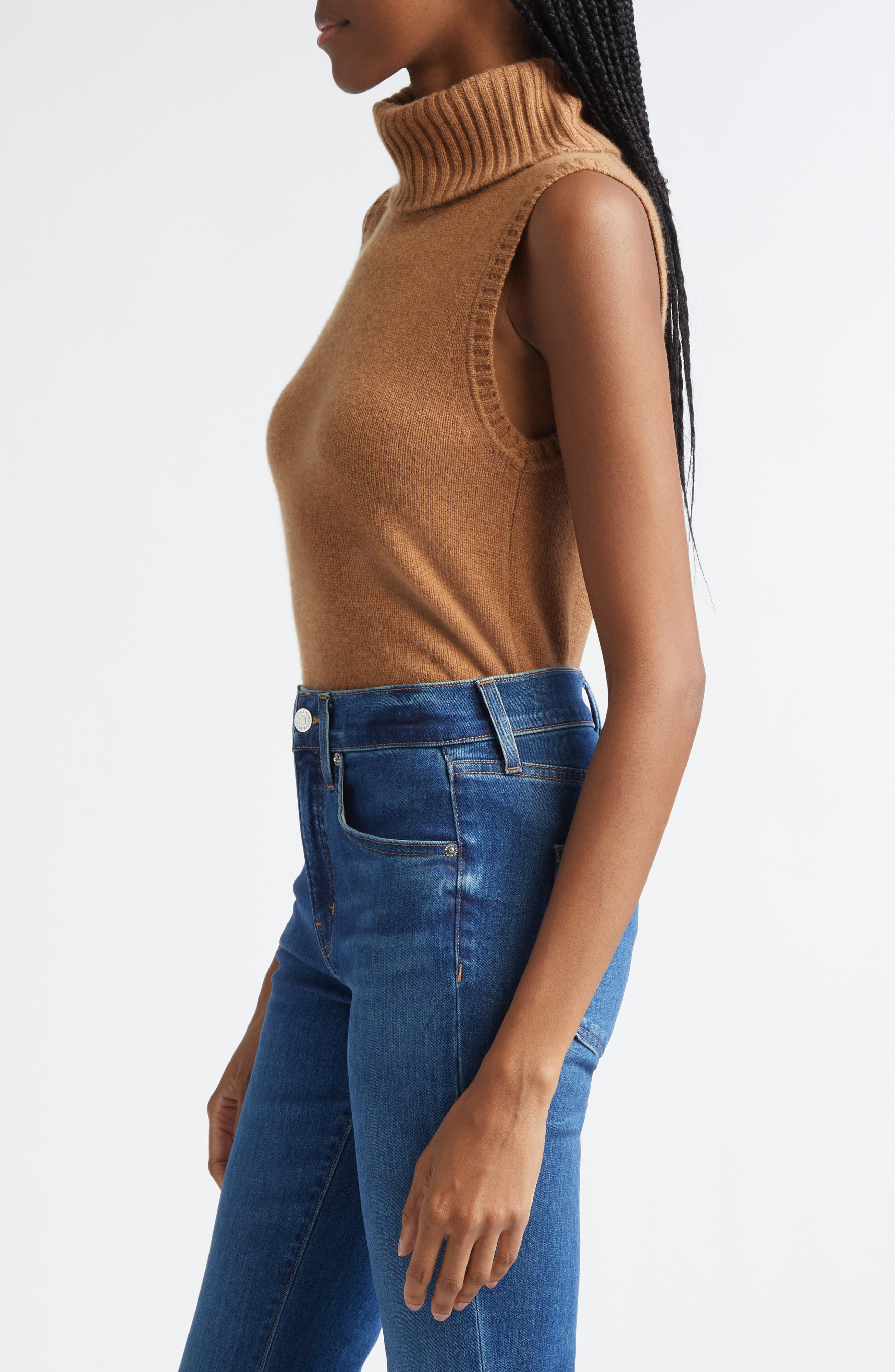 Veronica Beard Mazzy Sleeveless Cashmere Turtleneck Sweater in Dark Acorn Melange at Nordstrom - 3