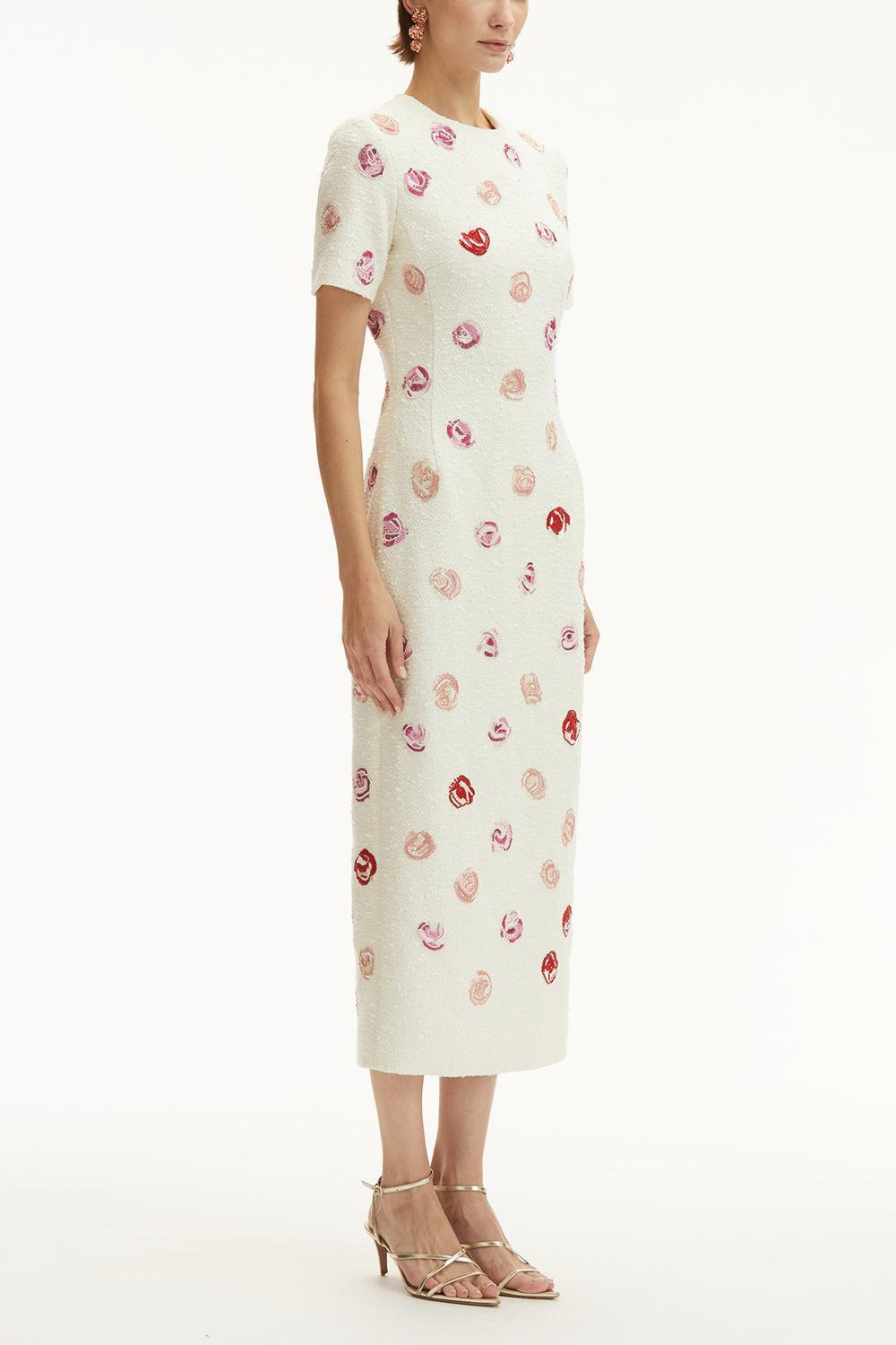 Short Sleeve Rose Embroidered Dress - 4