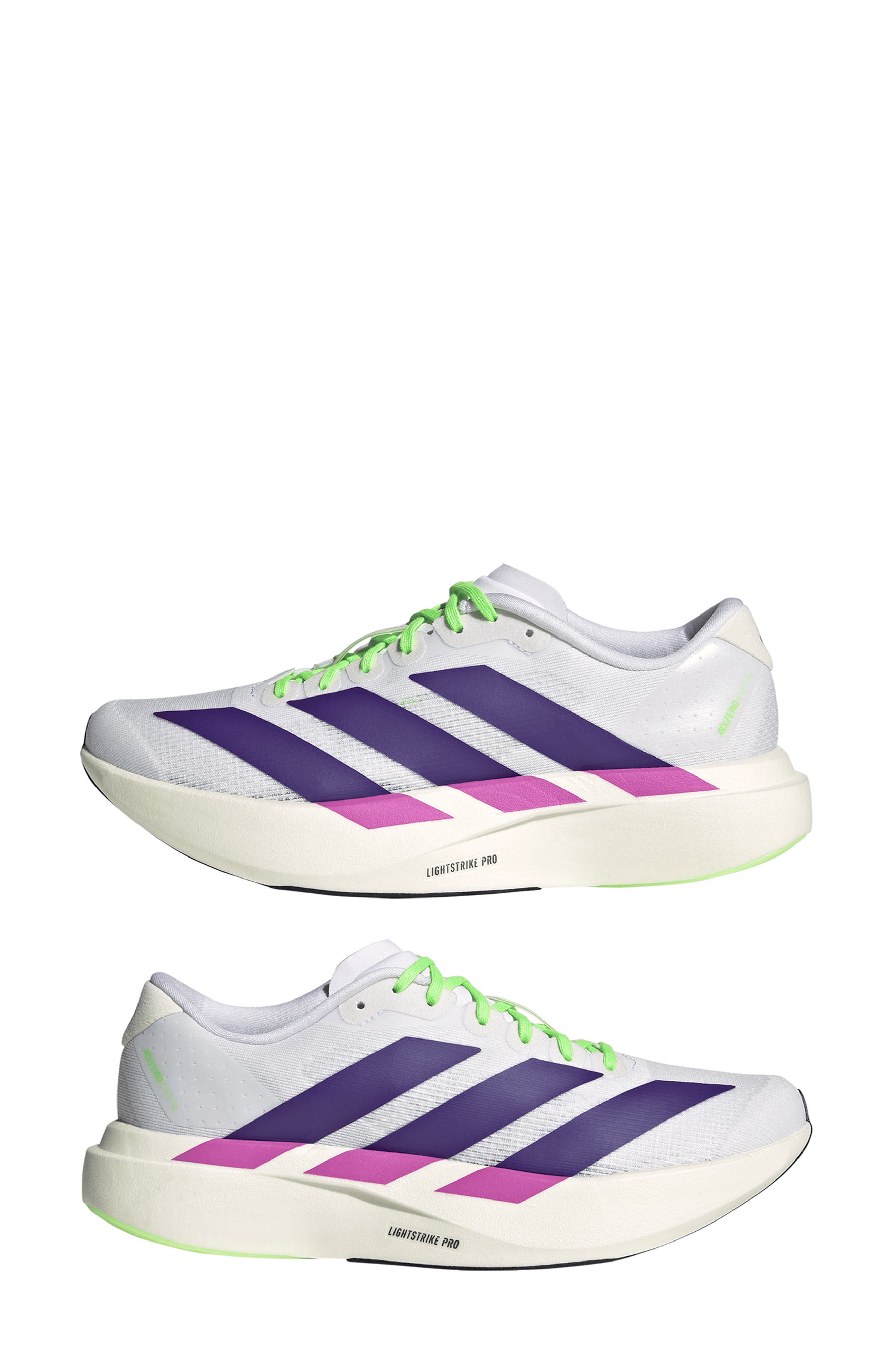 adidas Adizero Evo SL Running Shoe in White/Purple/Purple at Nordstrom - 8
