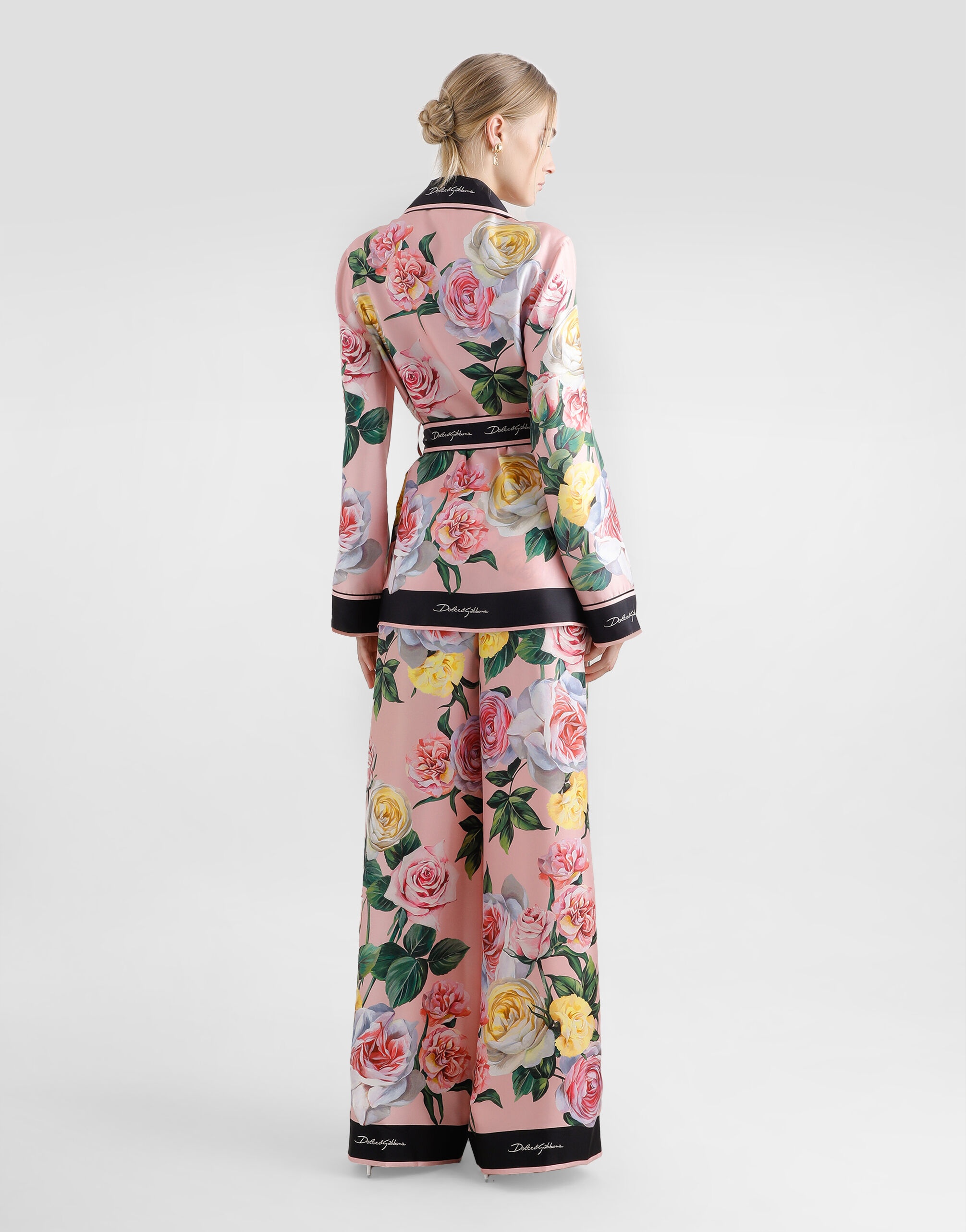 Twill pajama shirt with rose and peony print - 3