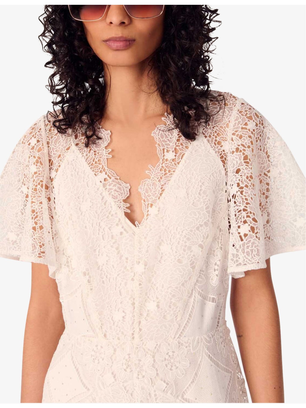 Floral-Pattern V-Neck Guipure-Lace Maxi Dress - 5