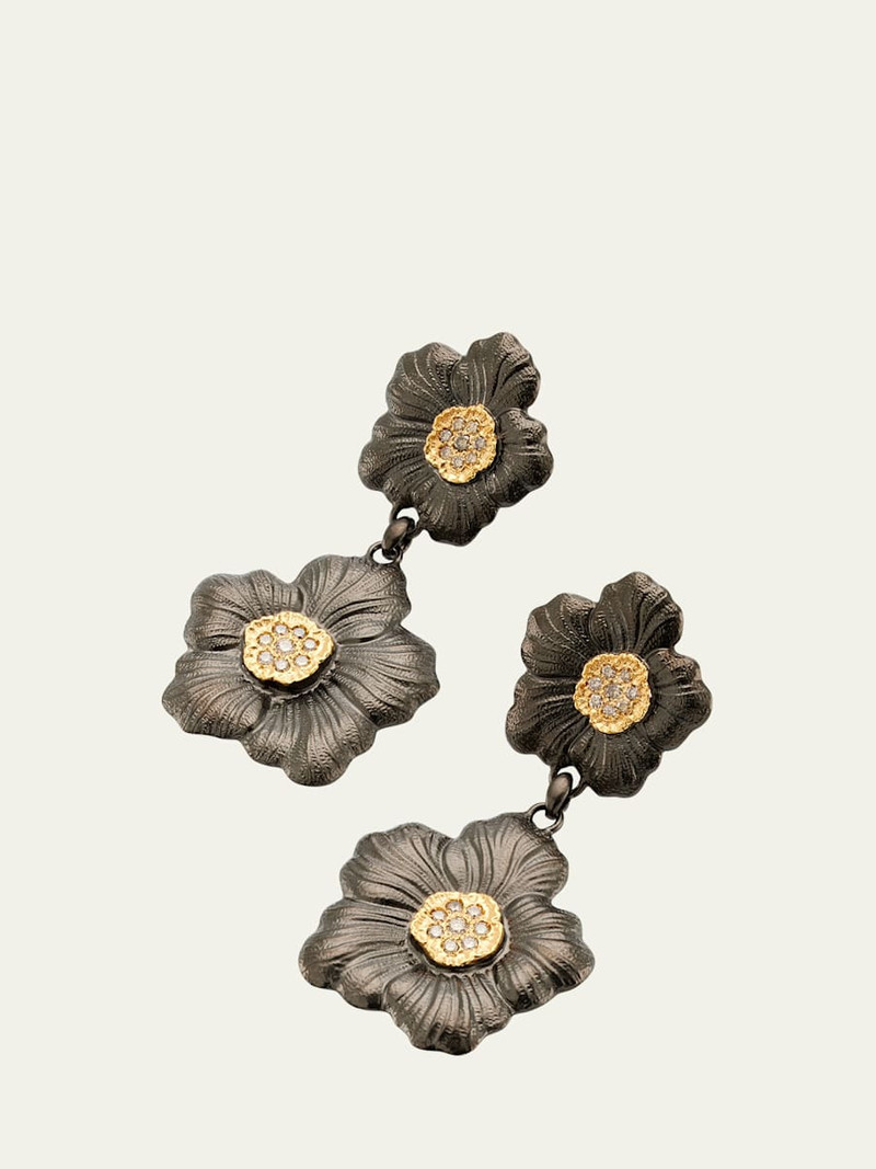 Buccellati Blossom Gardenia Burnished Silver, Gold, Brown Diamond Pendant Earrings outlook