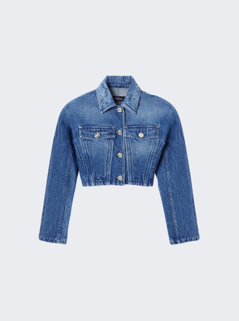 Rounded Crop Denim Jacket Medium Blue - 1