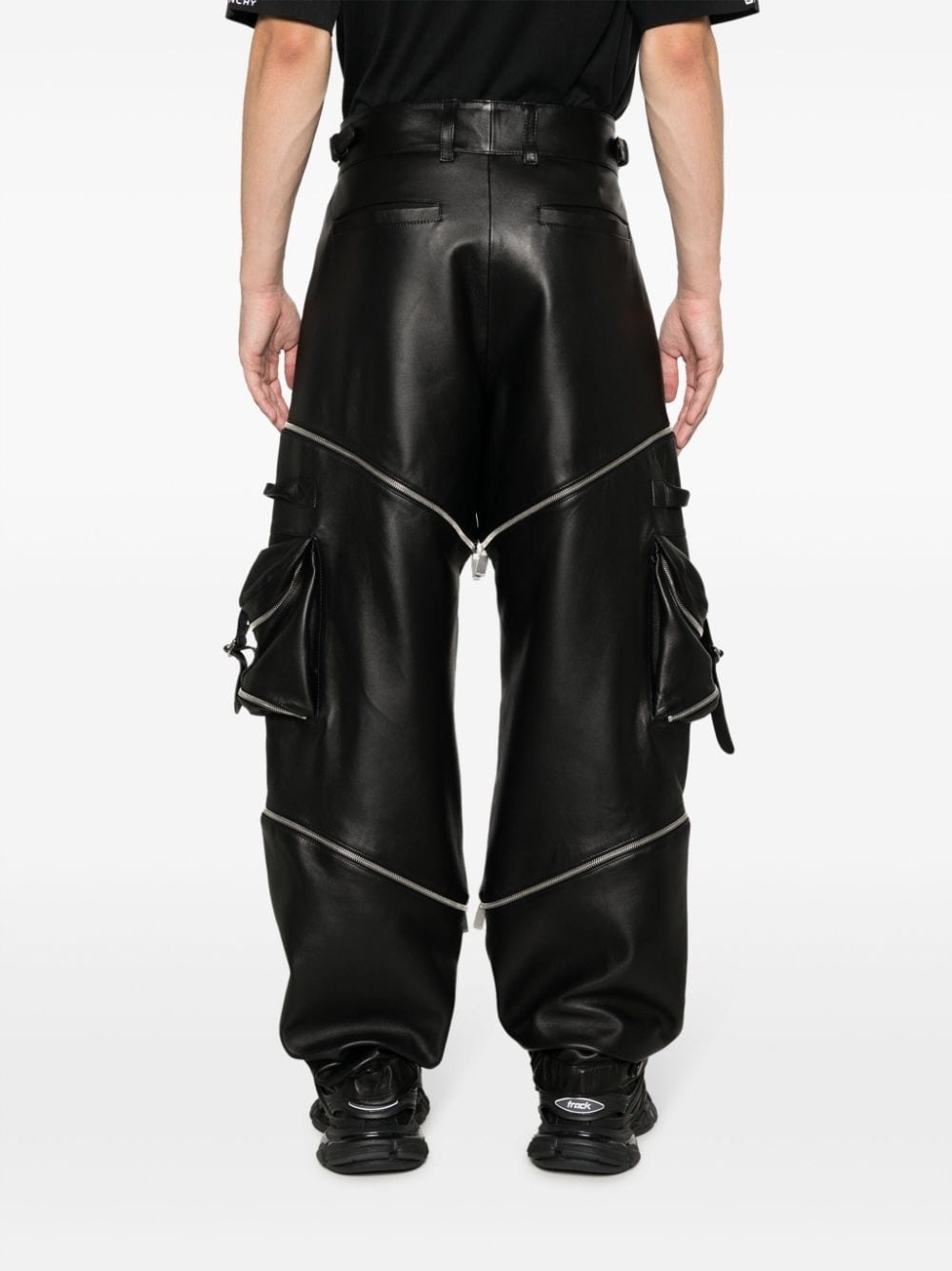 adjustable leather cargo trousers - 4