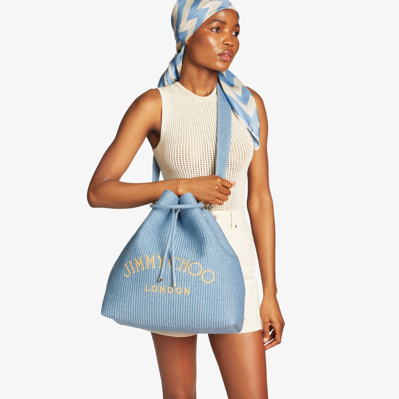 Bon Bon Bucket Maxi
Smoky Blue Raffia and Smooth Leather Bucket Bag 3