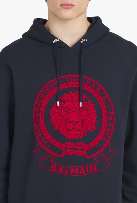HIGH SUMMER CAPSULE - Navy blue cotton sweatshirt with flocked red Balmain logo - 6