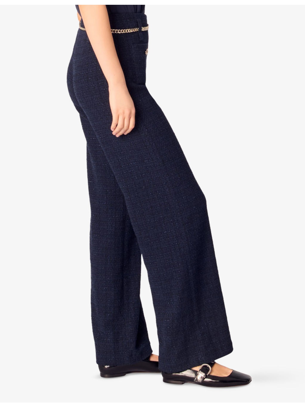 Patch-pocket high-rise wide-leg tweed trousers - 3