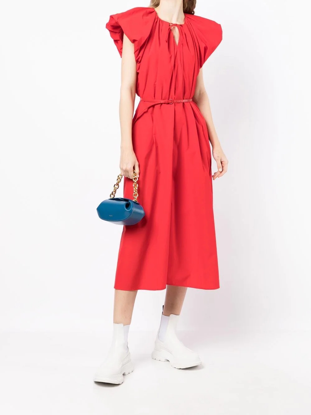 puff-sleeve gathered midi-dress - 2