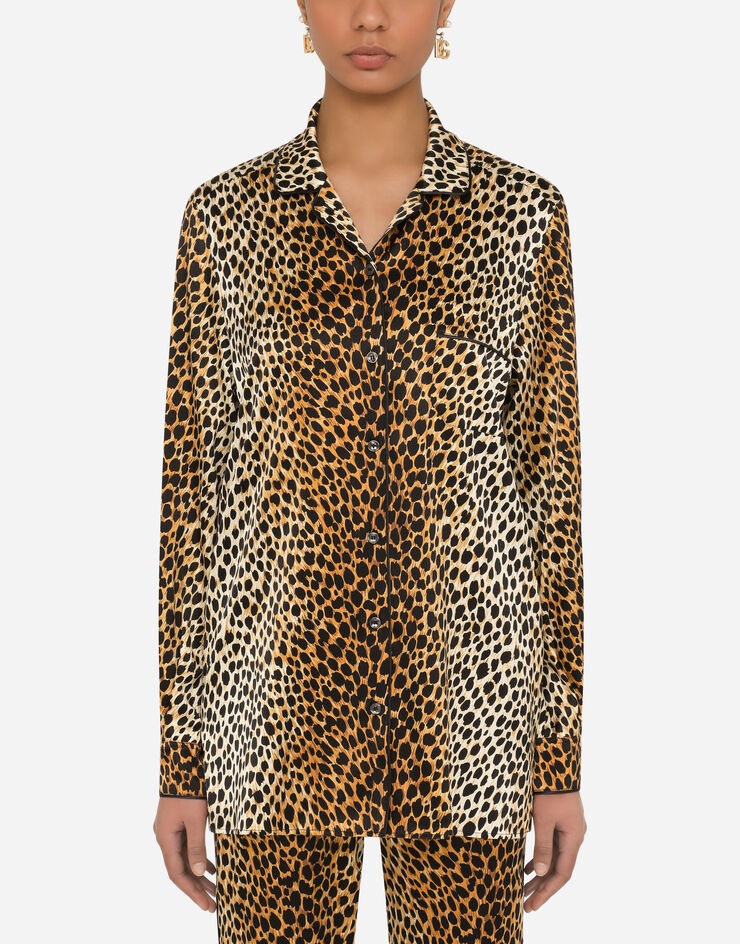 Ocelot-print satin pajama shirt - 1