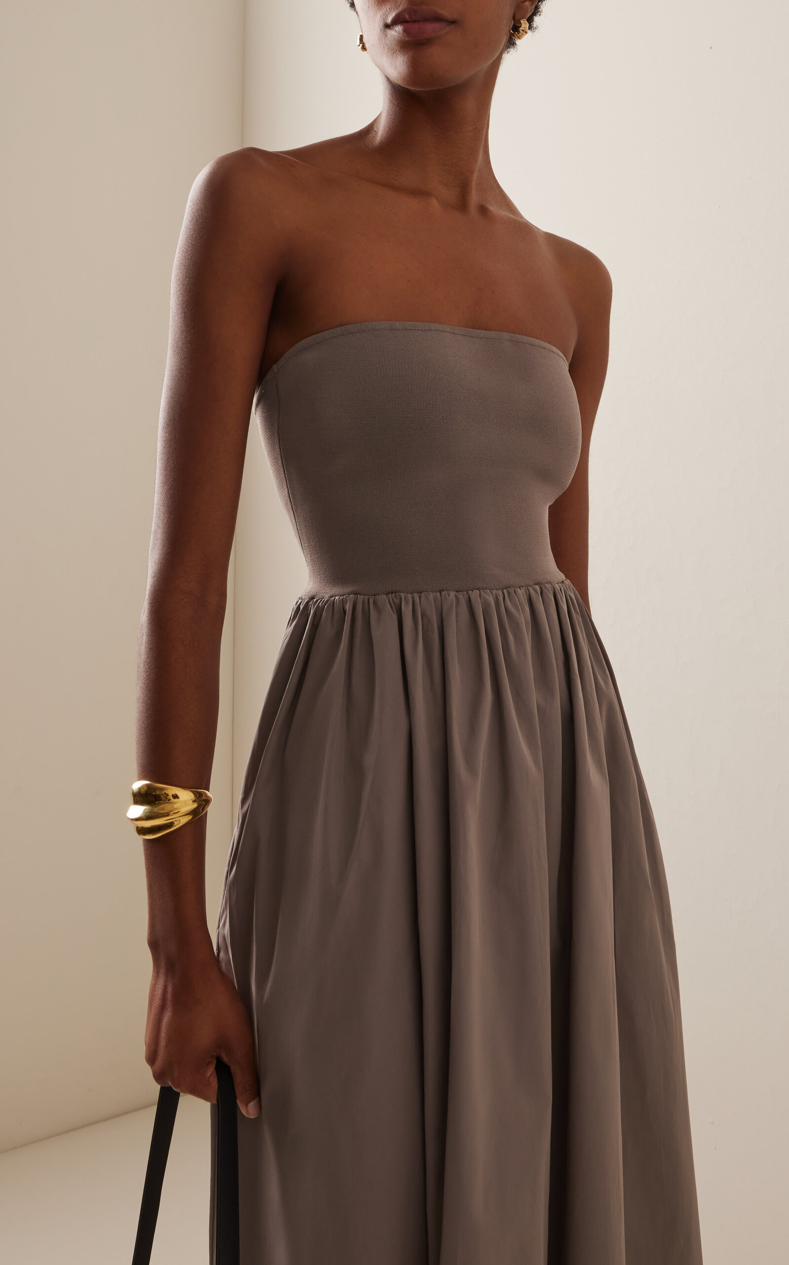 Exclusive Strapless Knit and Cotton Maxi Dress taupe - 3