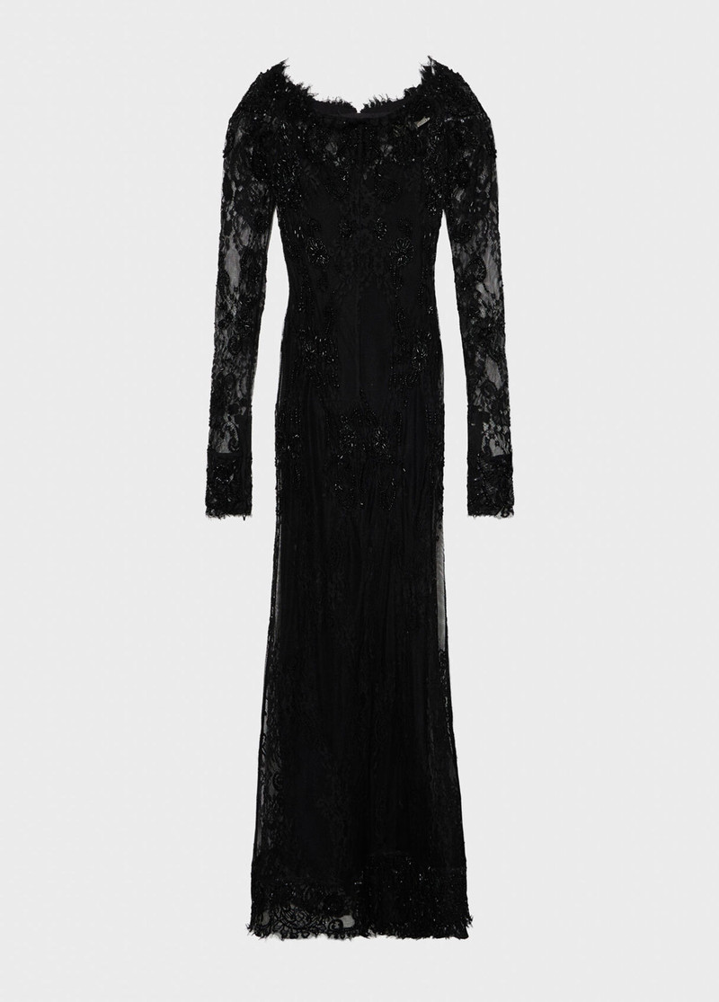 LONG STRETCH LACE DRESS WITH EMBROIDERY - 1