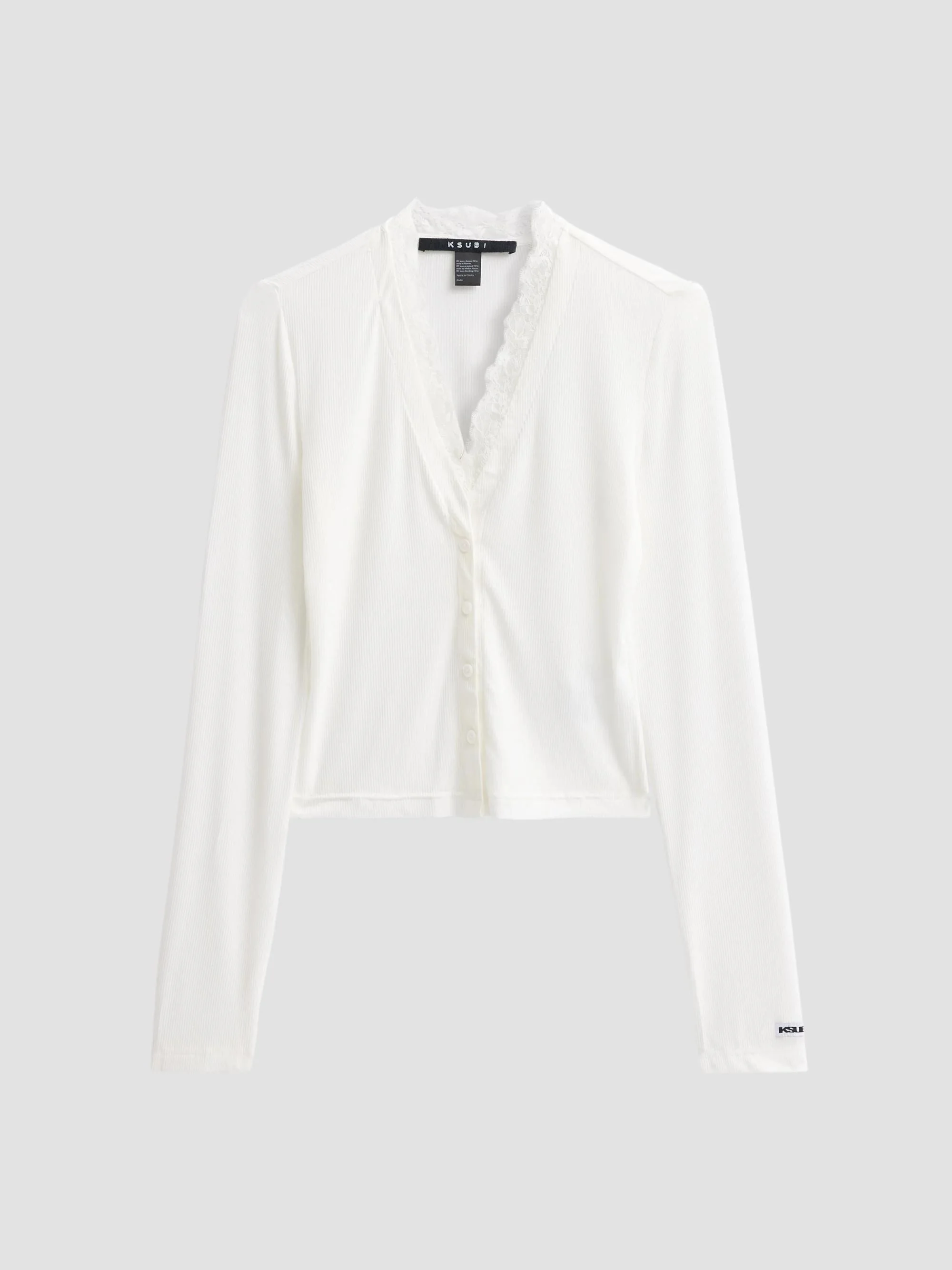 Women's Mira Fitted Lace-Trim Long-Sleeve Top - White - 1
