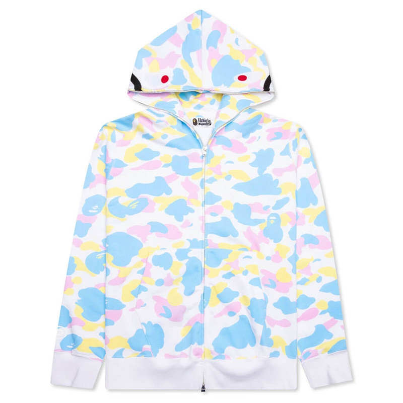 A BATHING APE® NEW MULTI CAMO 2ND SHARK FULL ZIP HOODIE - WHITE