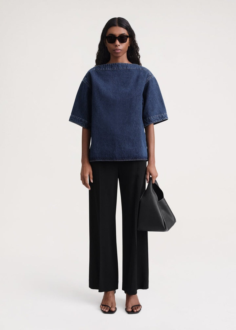 TOTEME Dart-neck denim top dark blue outlook