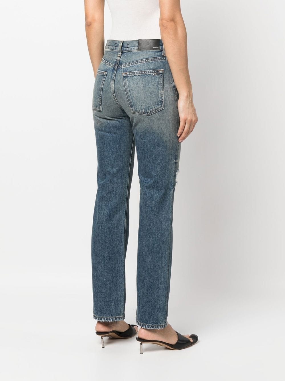 mid-rise distressed straight jeans - 4