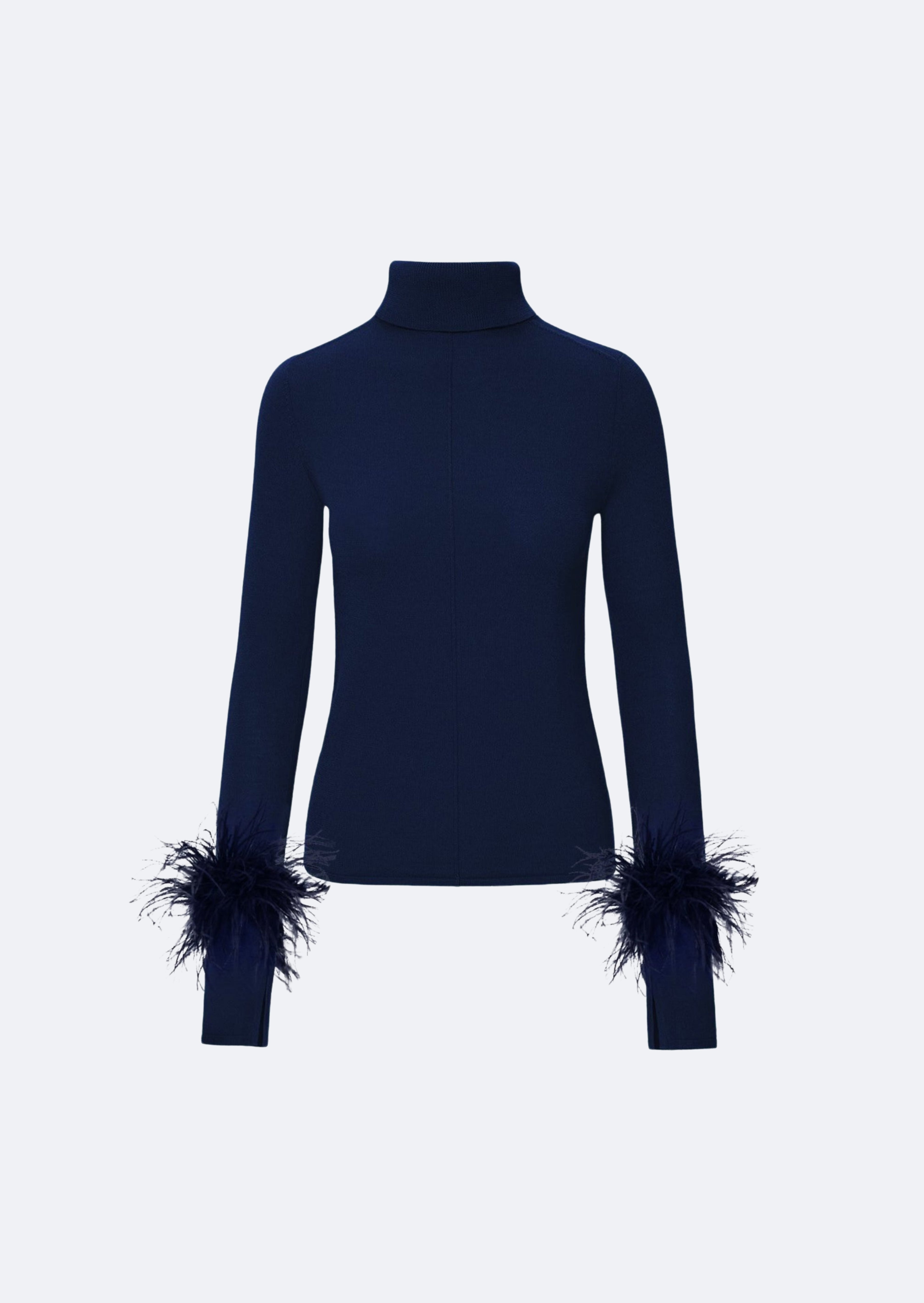 Pintuck Turtleneck With Feathers - 1