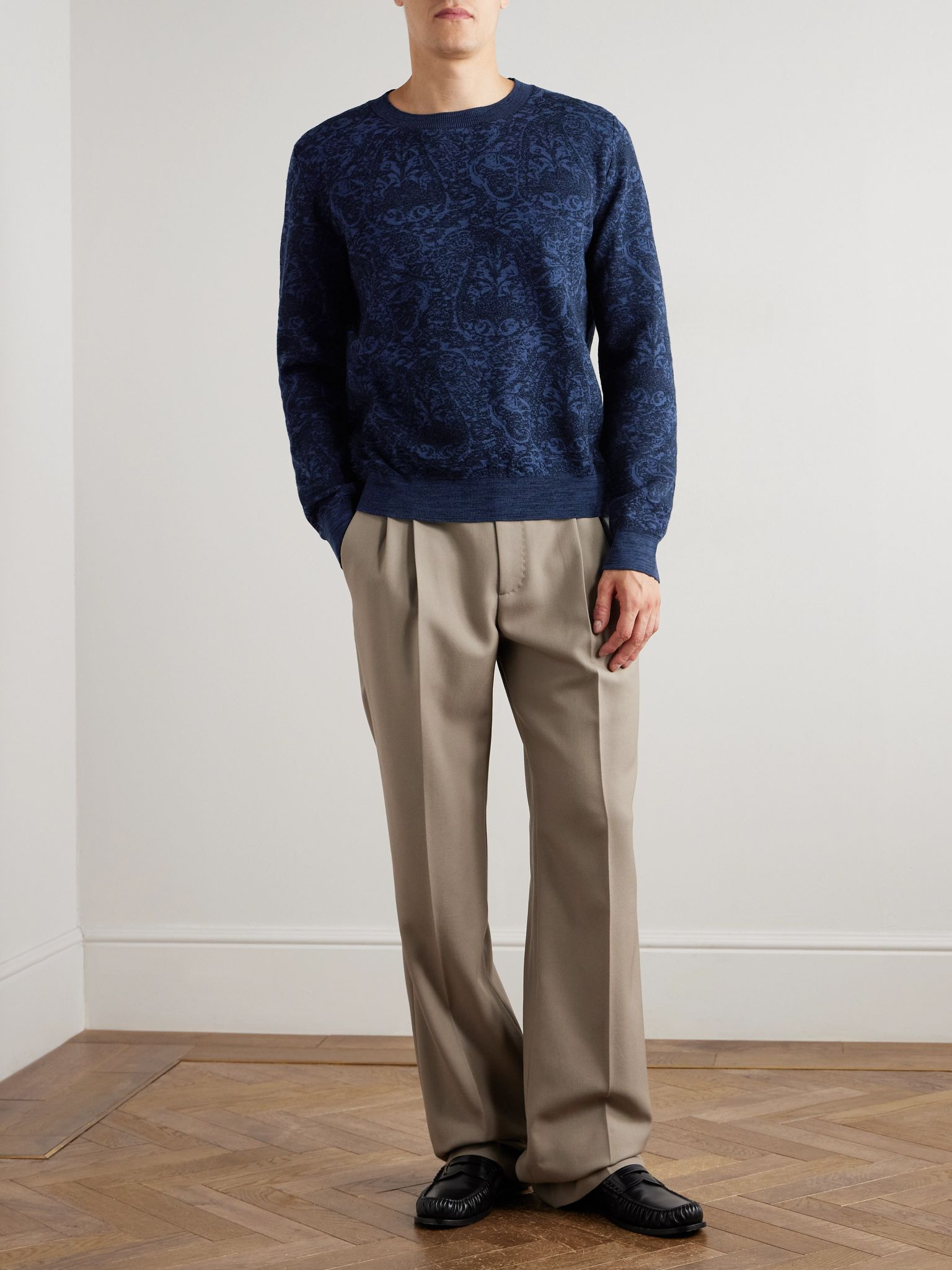 Jacquard-Knit Cotton-Blend Sweater Blue - 2