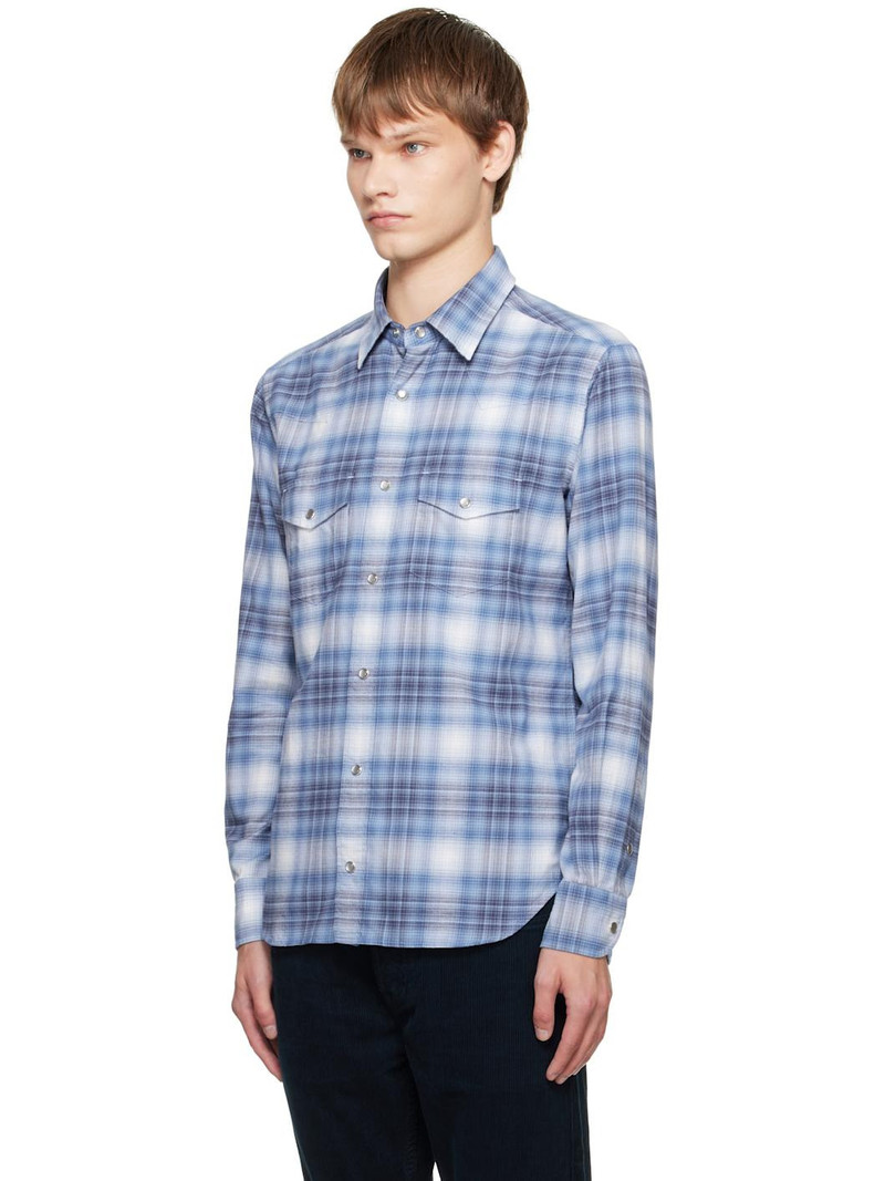 TOM FORD Blue Check Western Shirt outlook