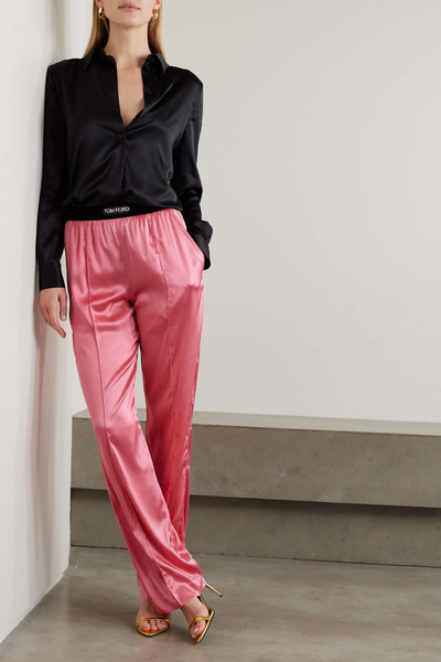 TOM FORD Jacquard-trimmed stretch-silk satin wide-leg pants outlook