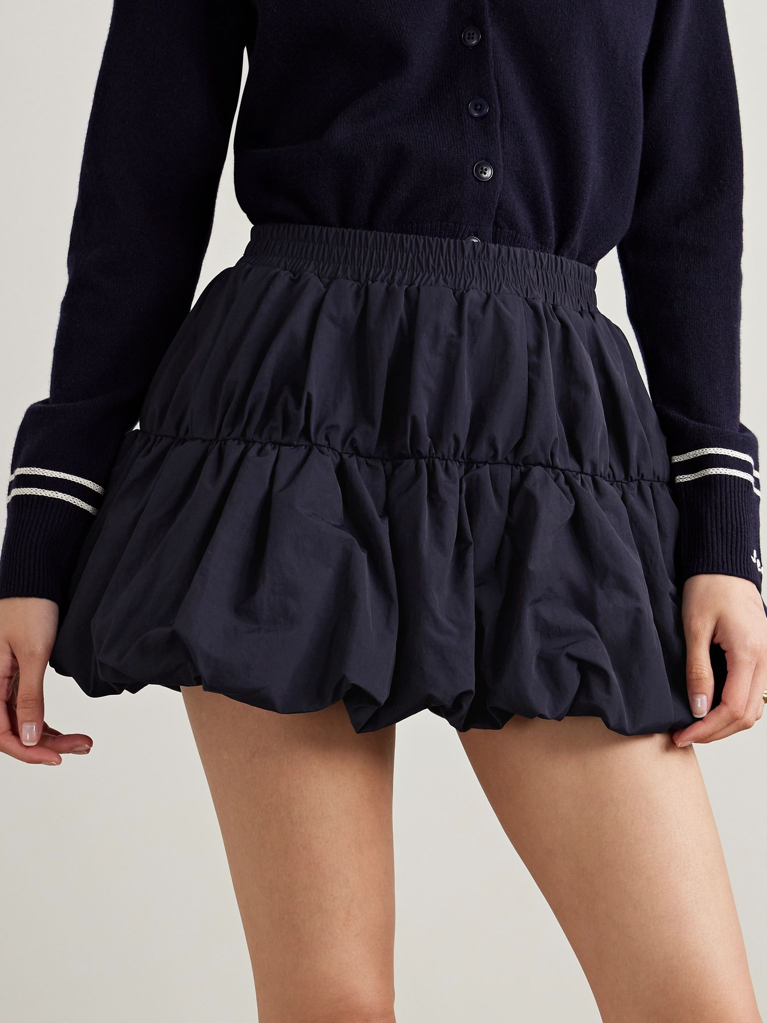 Mirian tiered gathered faille mini skirt Navy - 3