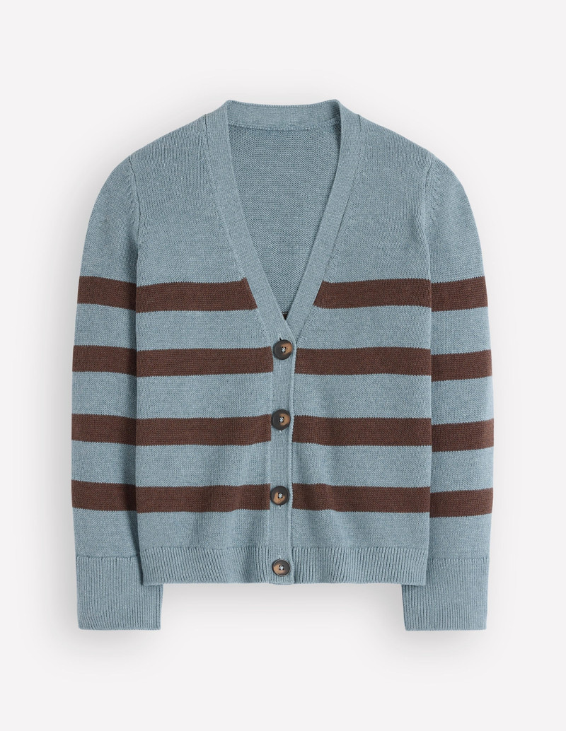 Lucy Relaxed Cotton Cardigan-Pavilion Blue, Brown Stripe - 1