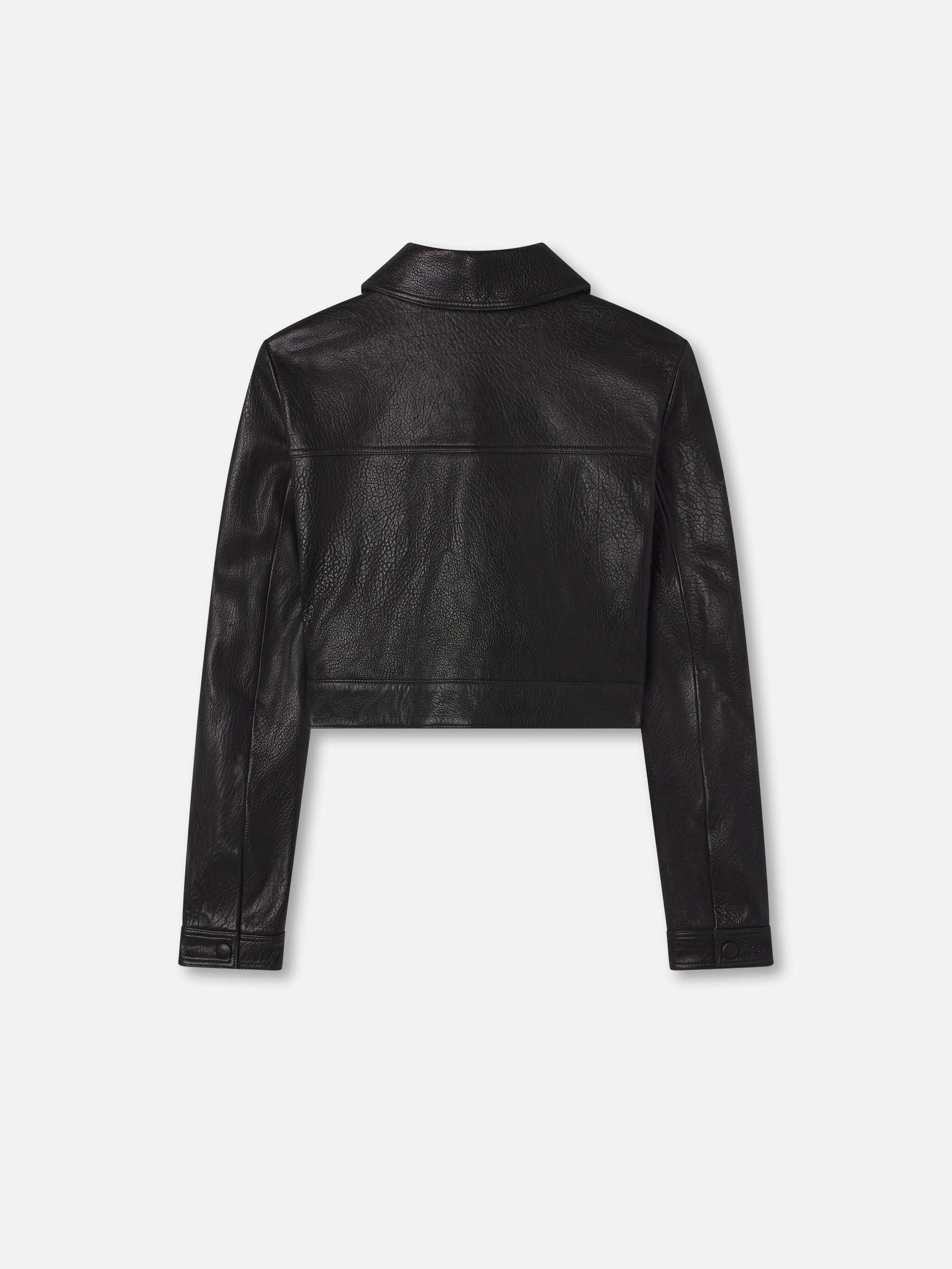 Leather Button Front Jacket in Black - 4