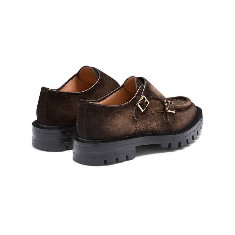 Women's dark brown suede double-buckle shoe 3