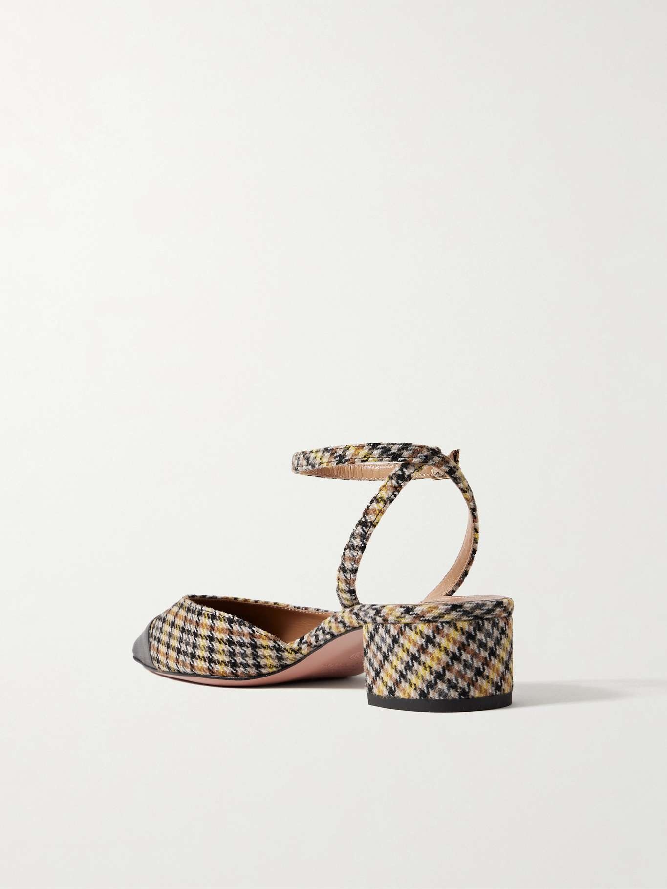 French Flirt 35 leather-trimmed checked houndstooth woven pumps Mustard - 3
