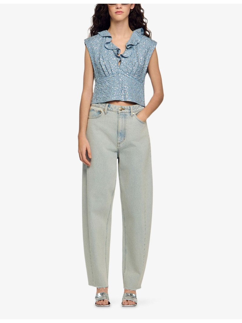 Sandro Ruffled Sequin-Embellished Lyocell Top outlook