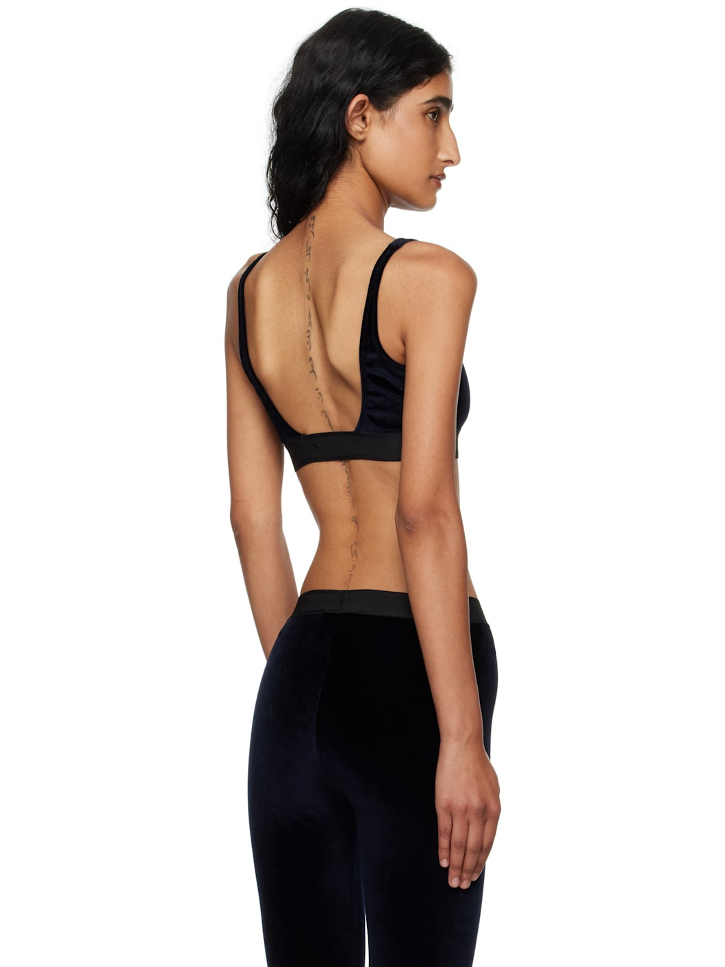 Navy Stretch Lustrous Velour Signature Bralette - 3