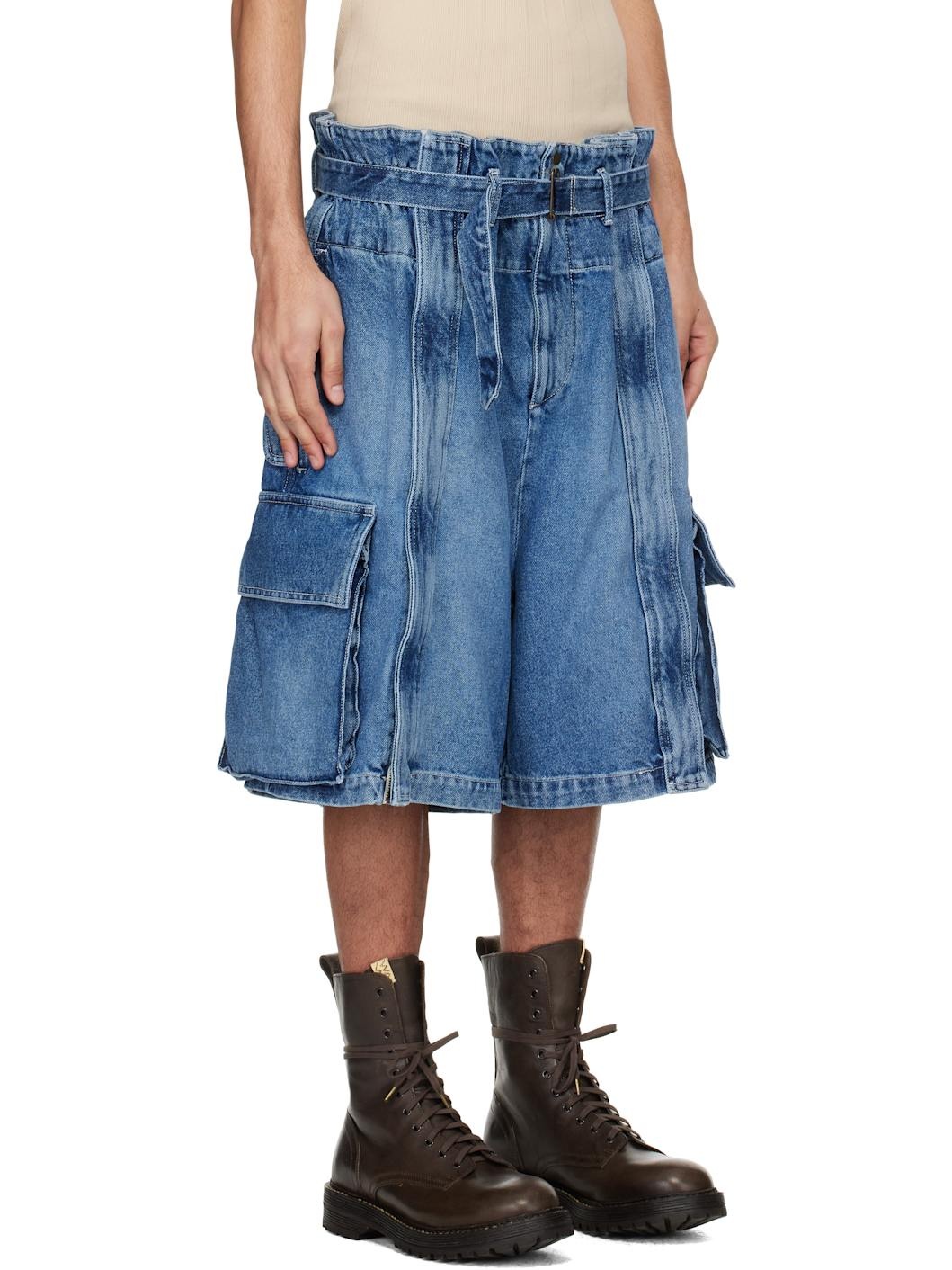 Blue Zip Vent Denim Cargo Shorts - 2