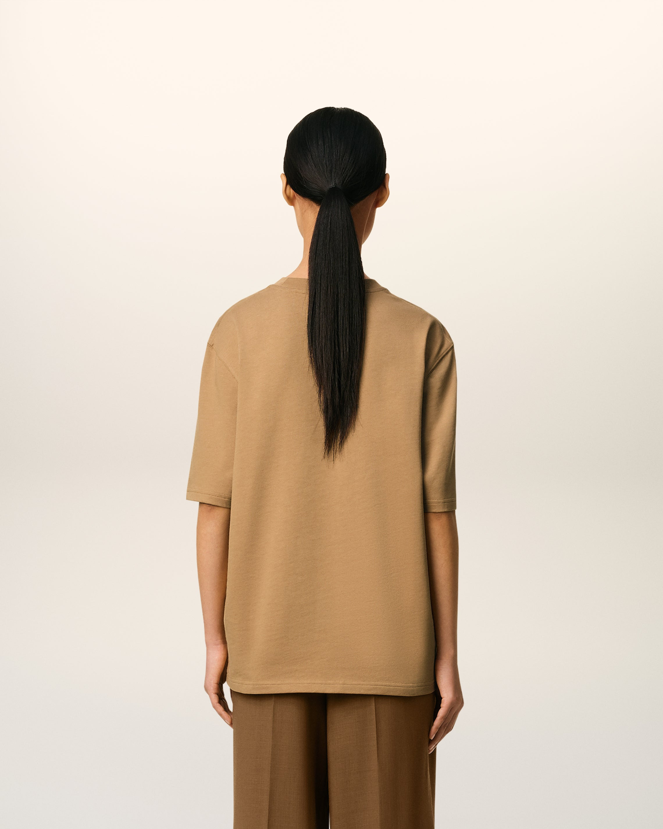 BROWN COTTON AMI DE COEUR COSY FIT T-SHIRT - 5