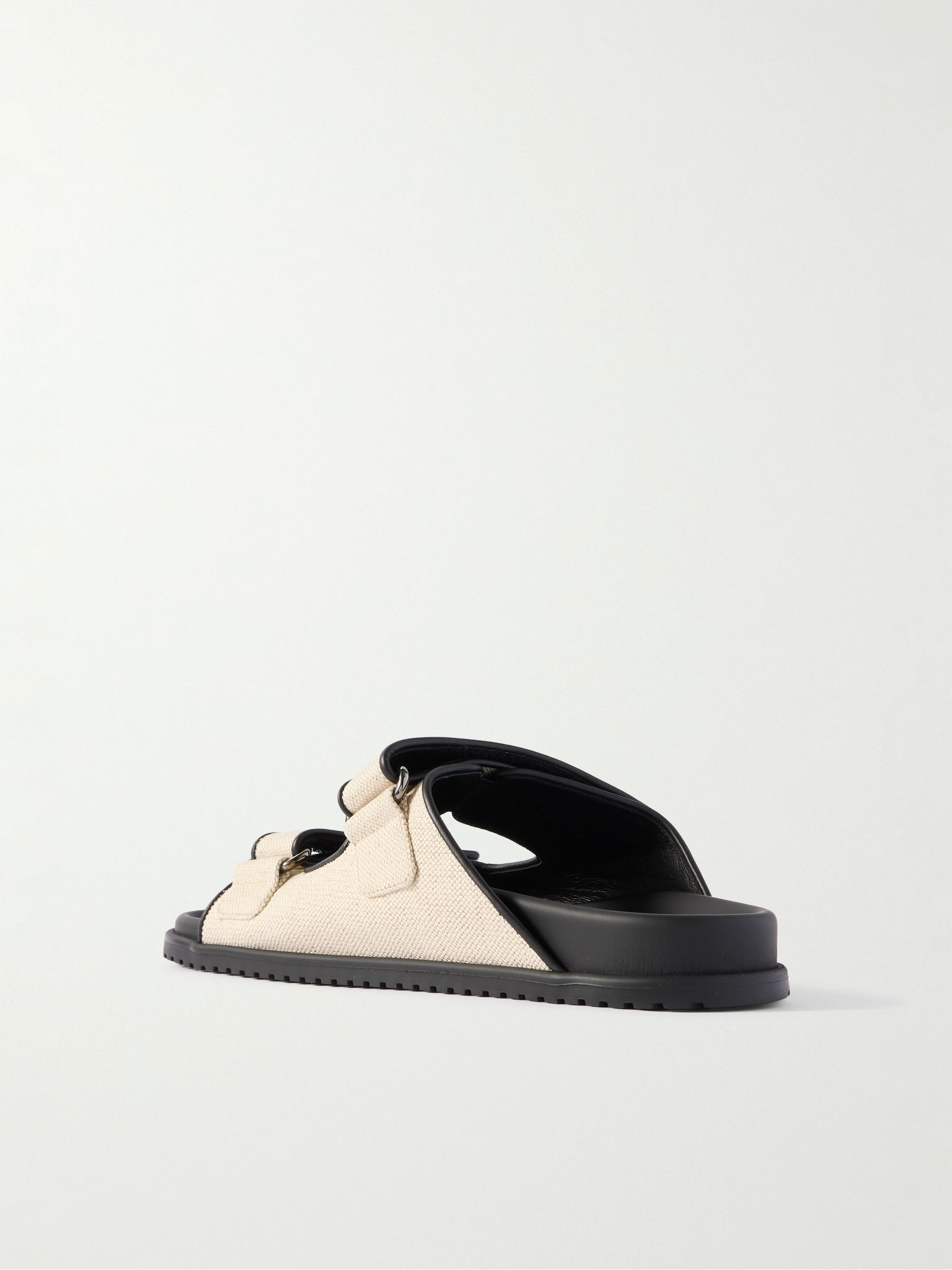 Logo-Embellished Leather-Trimmed Canvas Slides Off-white - 3
