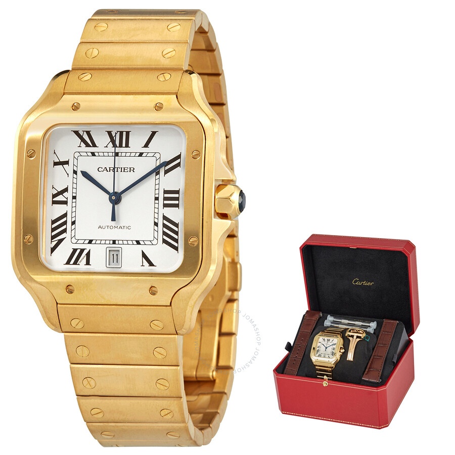 Cartier Santos Automatic White Dial 18kt Yellow Gold Men's Watch WGSA0029 - 1