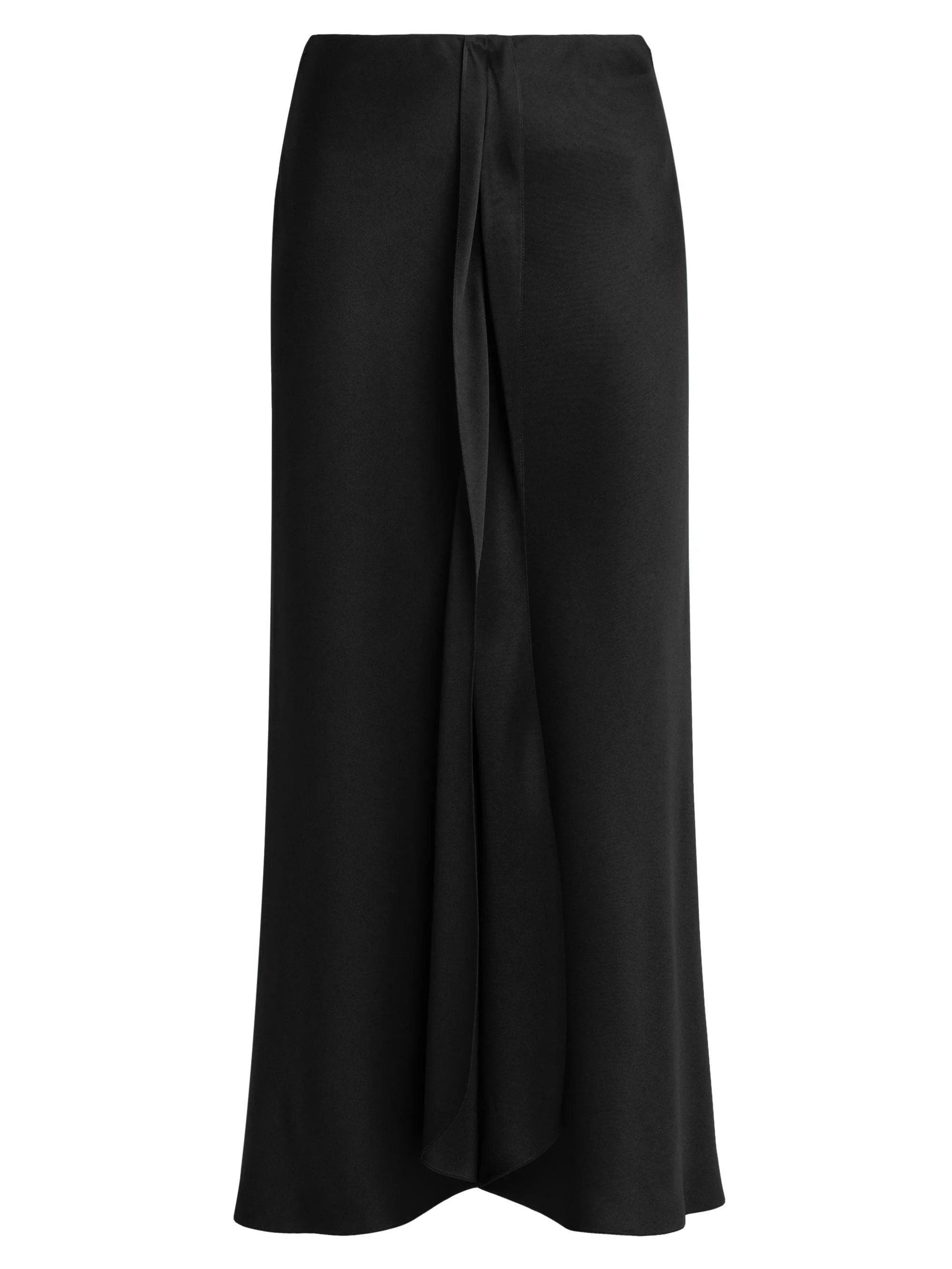Women's Draped Silk Slit Midi-Skirt - Black - 1
