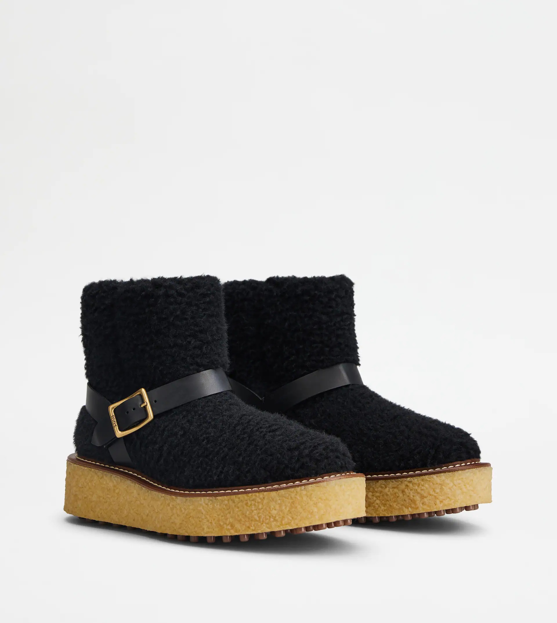 PLATFORM BOOTS IN WOOL AND LEATHER - BLACK - 3