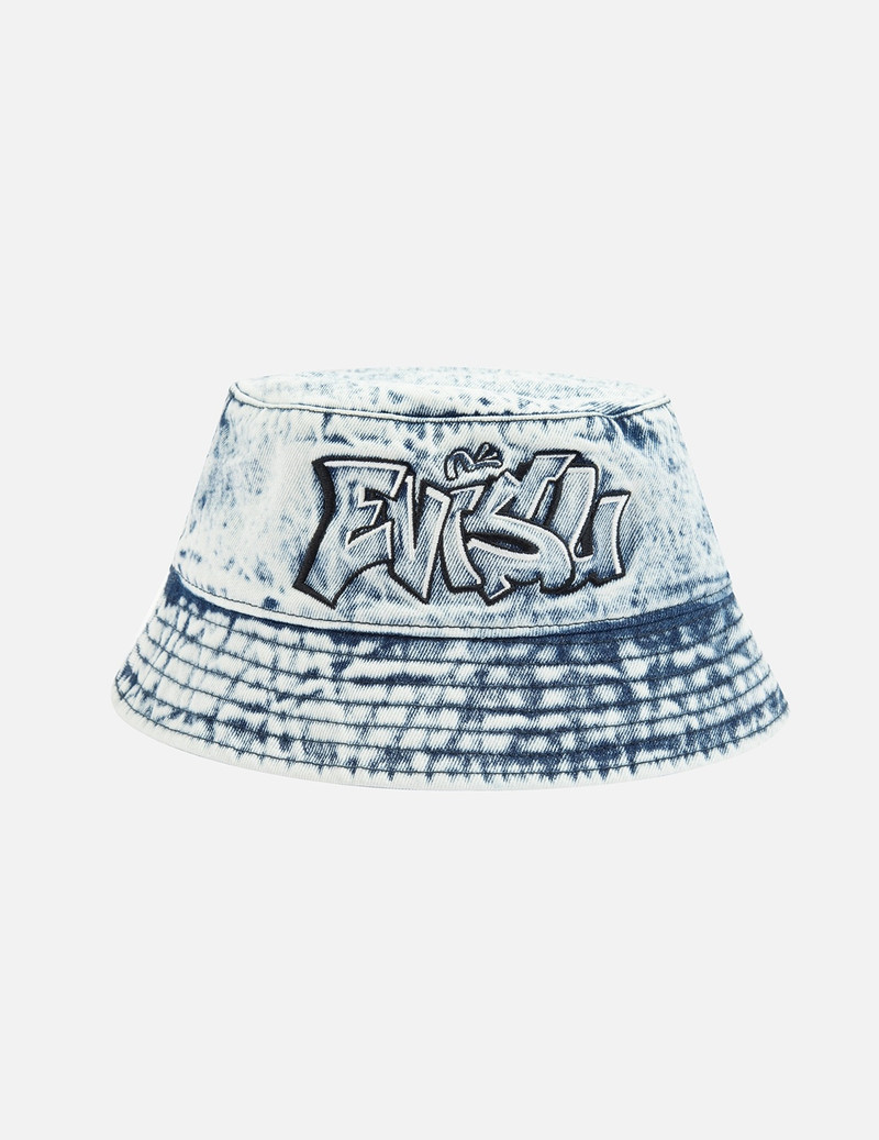 GRAFFITI LOGO EMBROIDERY DENIM BUCKET HAT 1