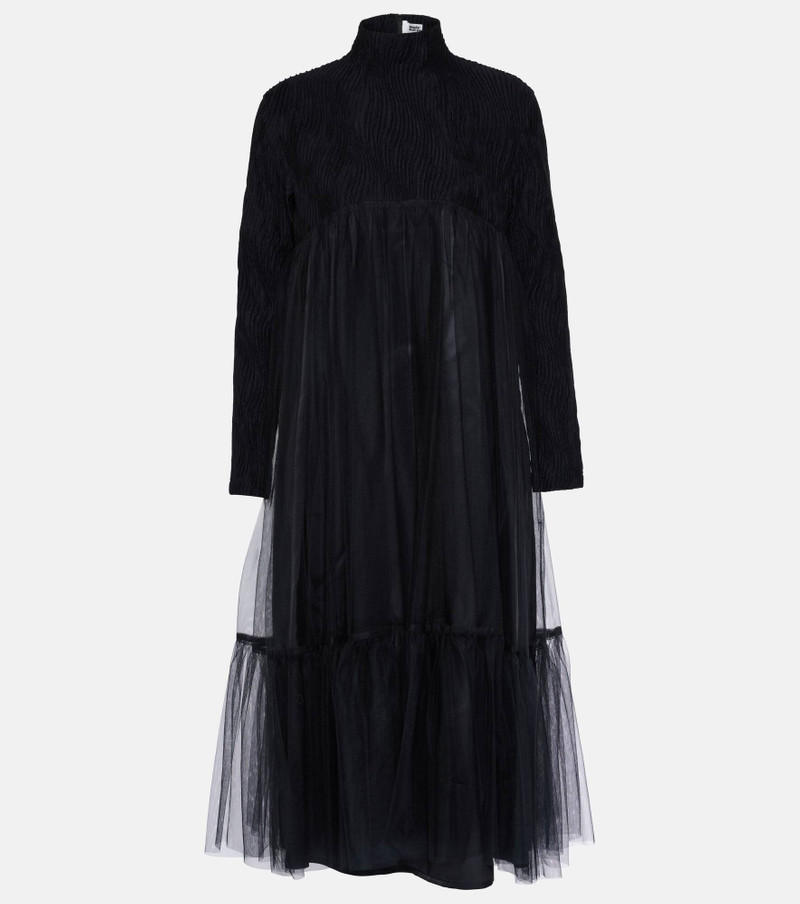 Wool-blend and tulle midi dress 1