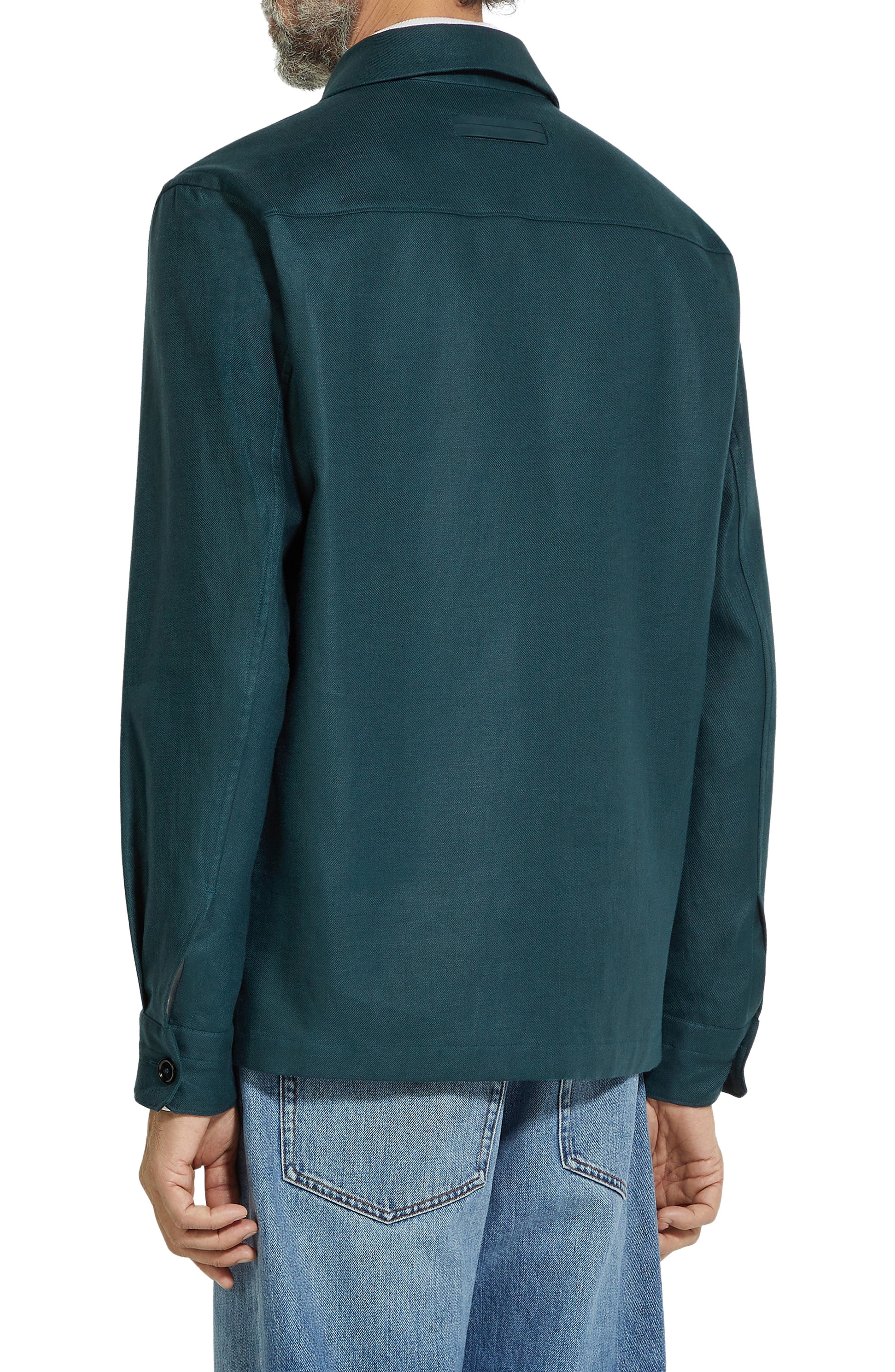 ZEGNA Oasi Linen Twill Overshirt in Teal Green at Nordstrom - 2