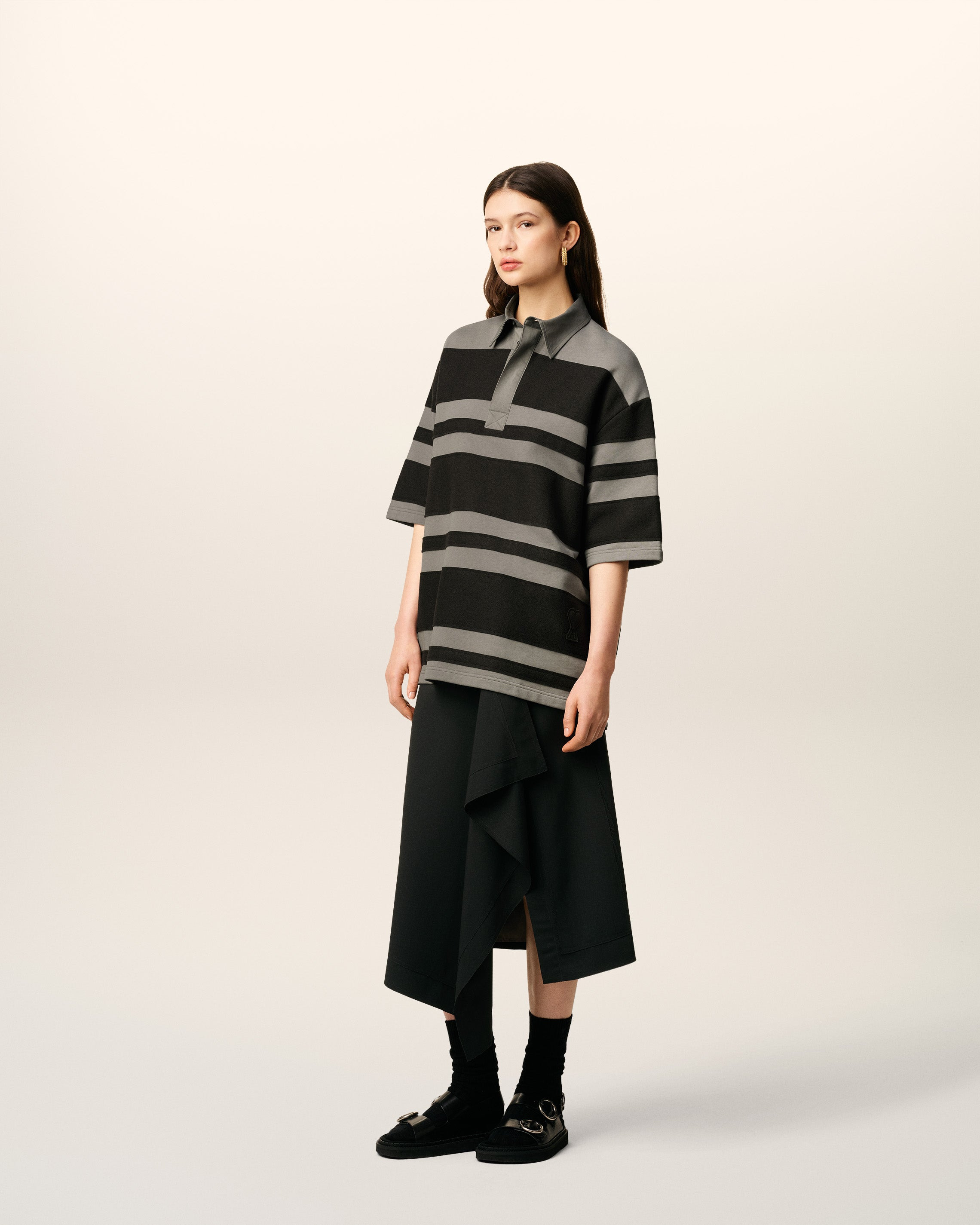 GREY COTTON AMI DE COEUR STIPED POLO - 6