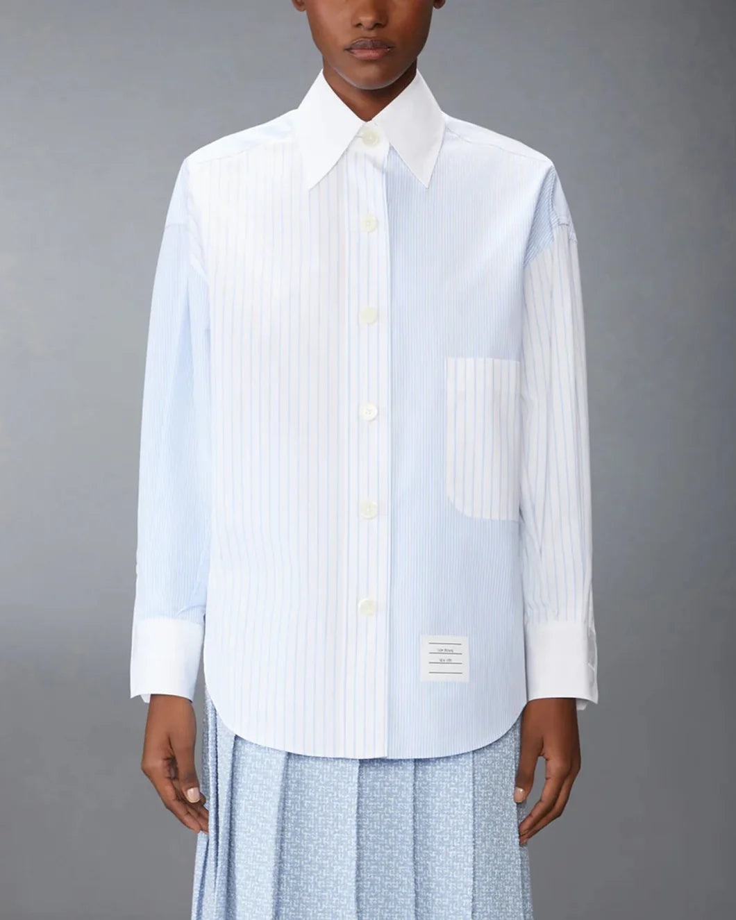 POPLIN PINSTRIPE FUNMIX MICRO UNIVERSITY STRIPED SUPERSIZED LONG SLEEVE SHIRT - 2