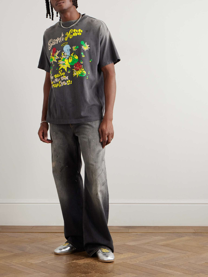 SAINT M×××××× Distressed Logo-Print Cotton-Jersey T-Shirt outlook