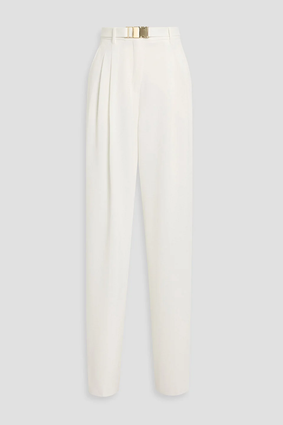Belted pleated crepe tapered pants - 1