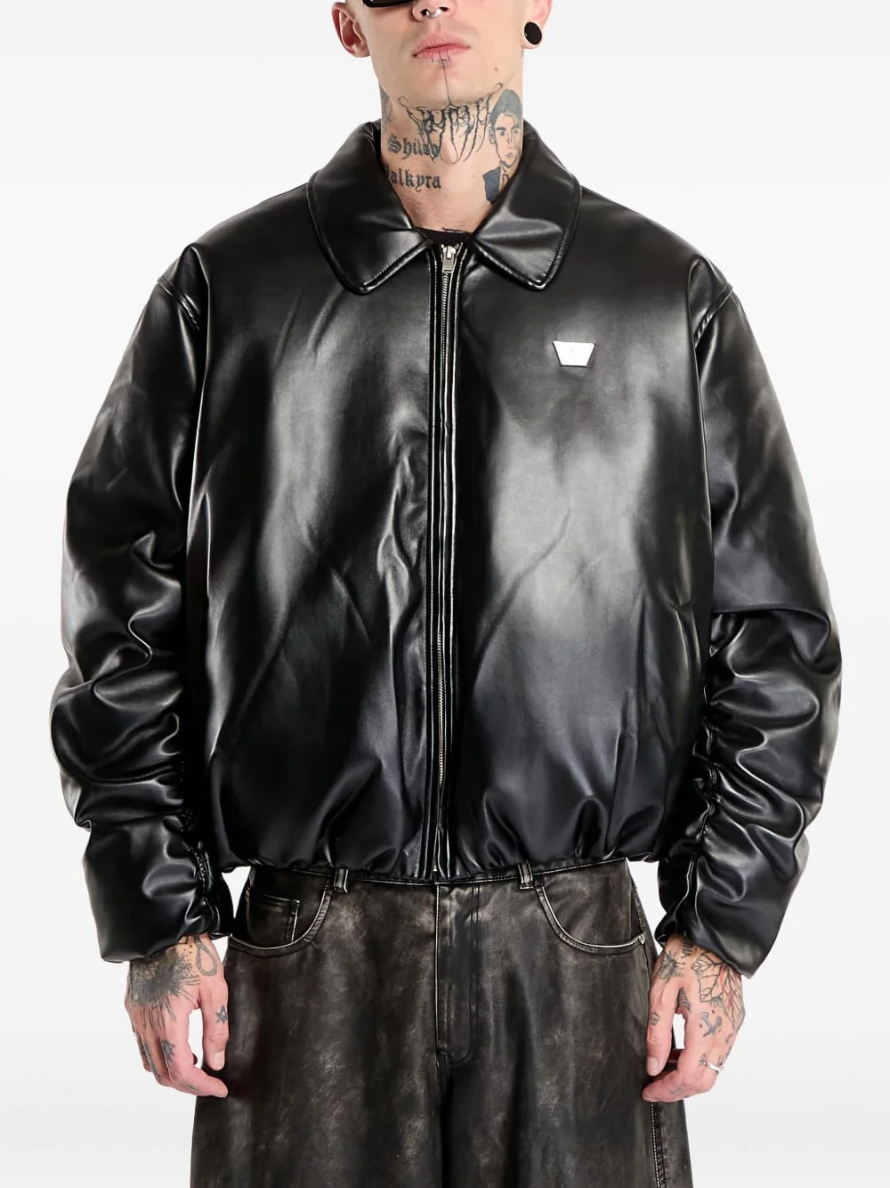 faux-leather puffer bomber jacket - 1
