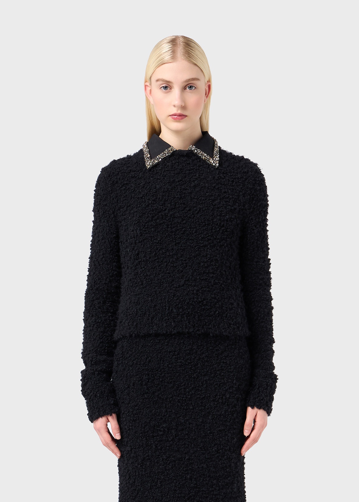 BOUCLÉ SWEATER WITH EMBROIDERED COLLAR - 3