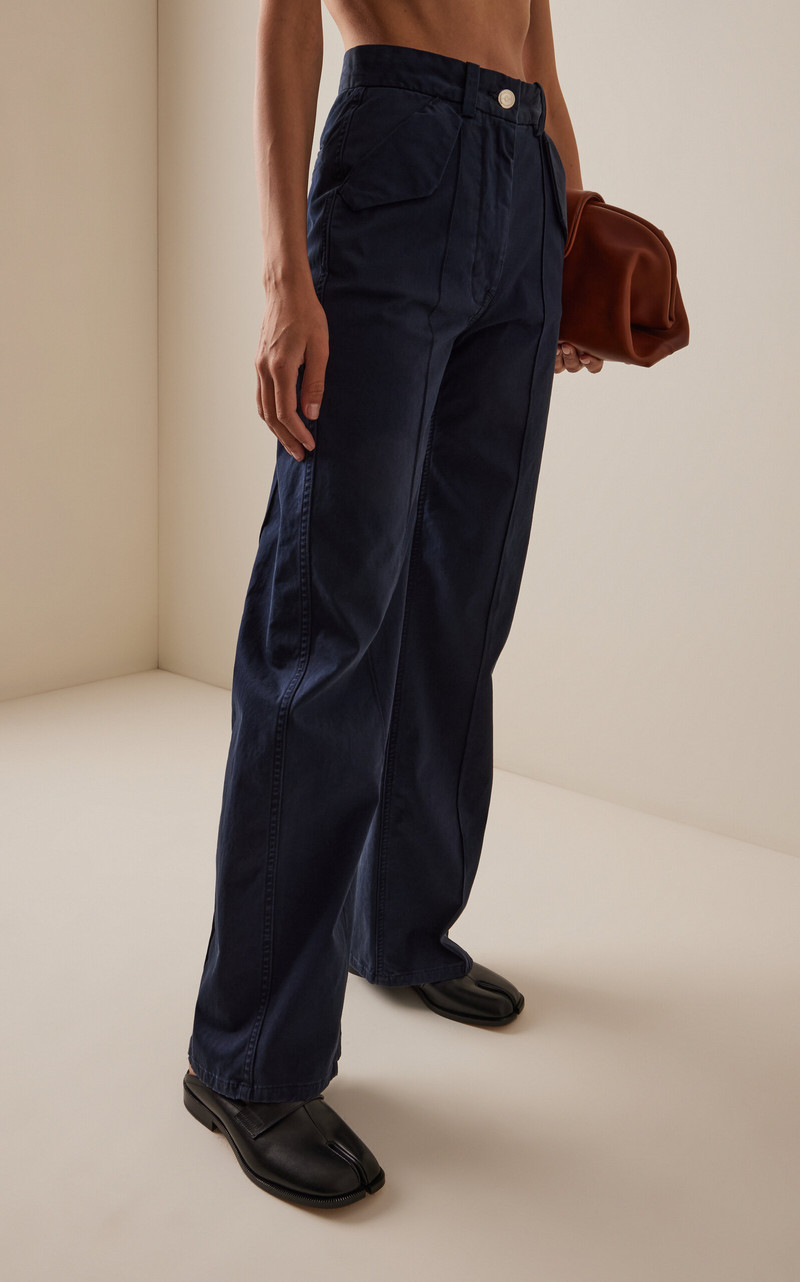 The Odette High-Rise Cotton-Sateen Pants navy 3