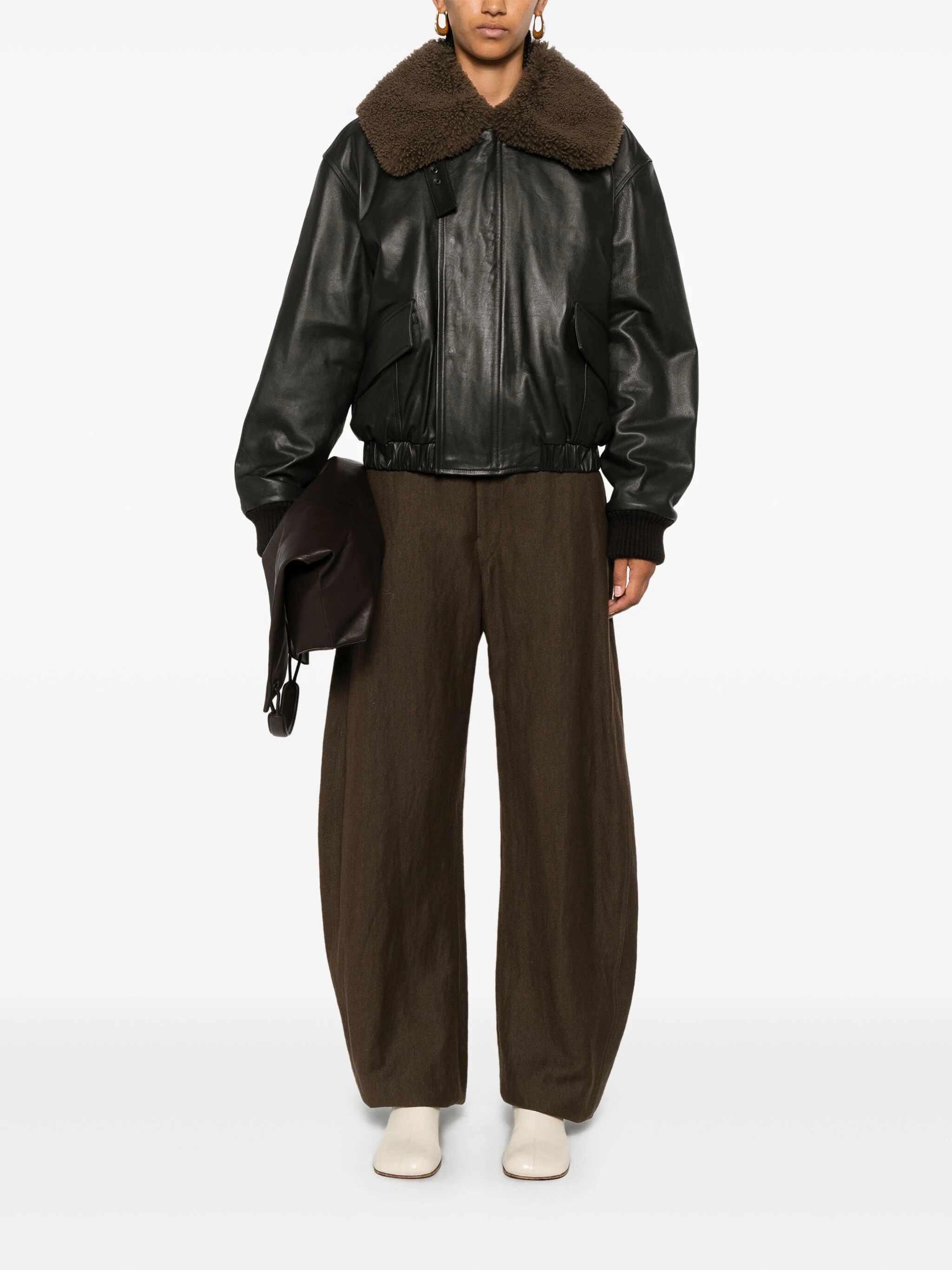 LEMAIRE - Women Leather Blouson With Shearling Collar - 1
