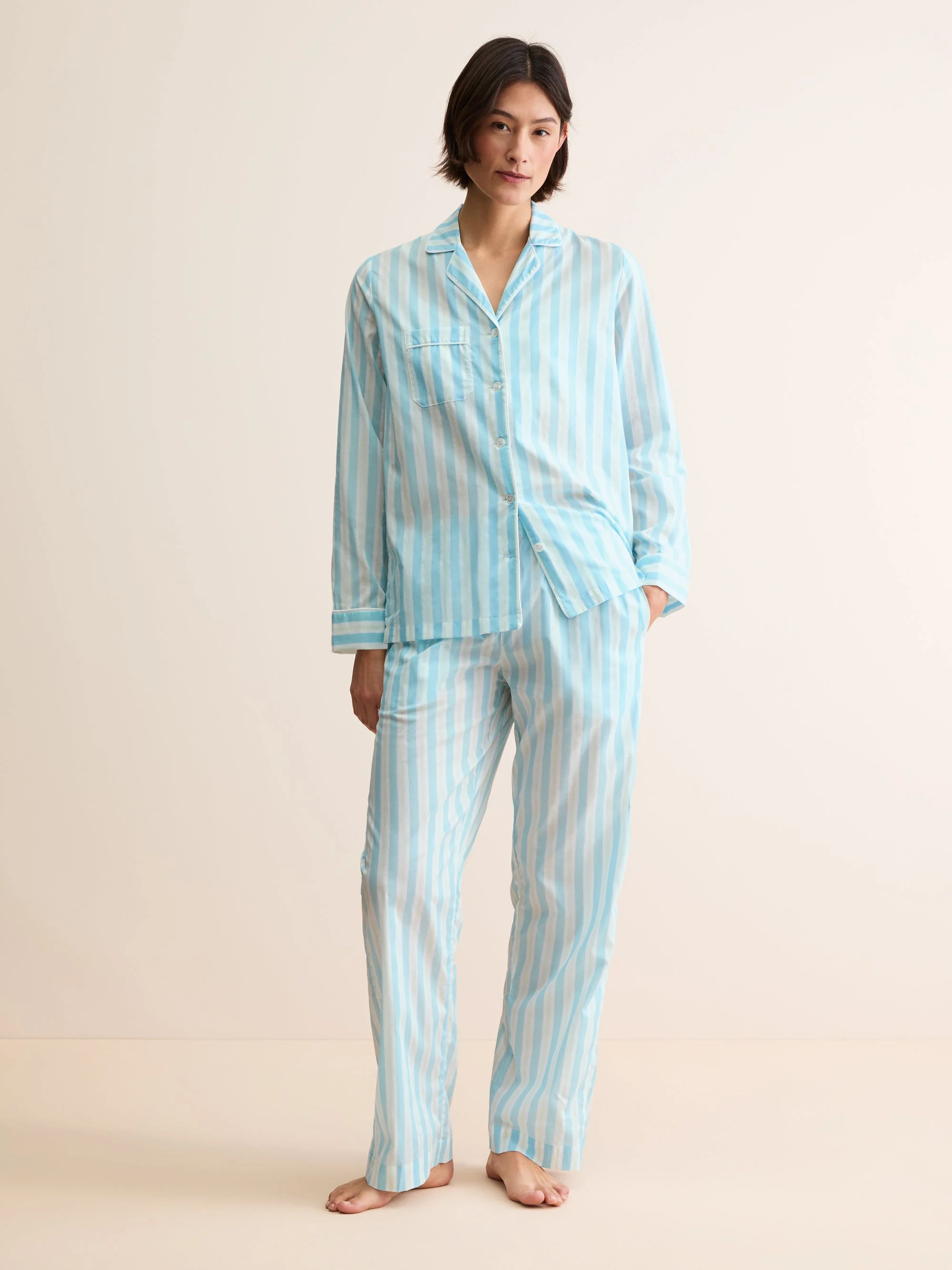 Women's Pajamas Amalfi Cotton Batiste Aqua Blue Stripe - 1
