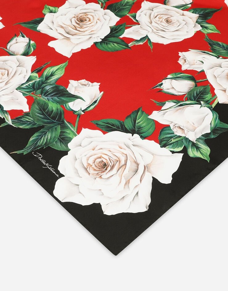 Twill scarf with white rose print (90 x 90) - 3